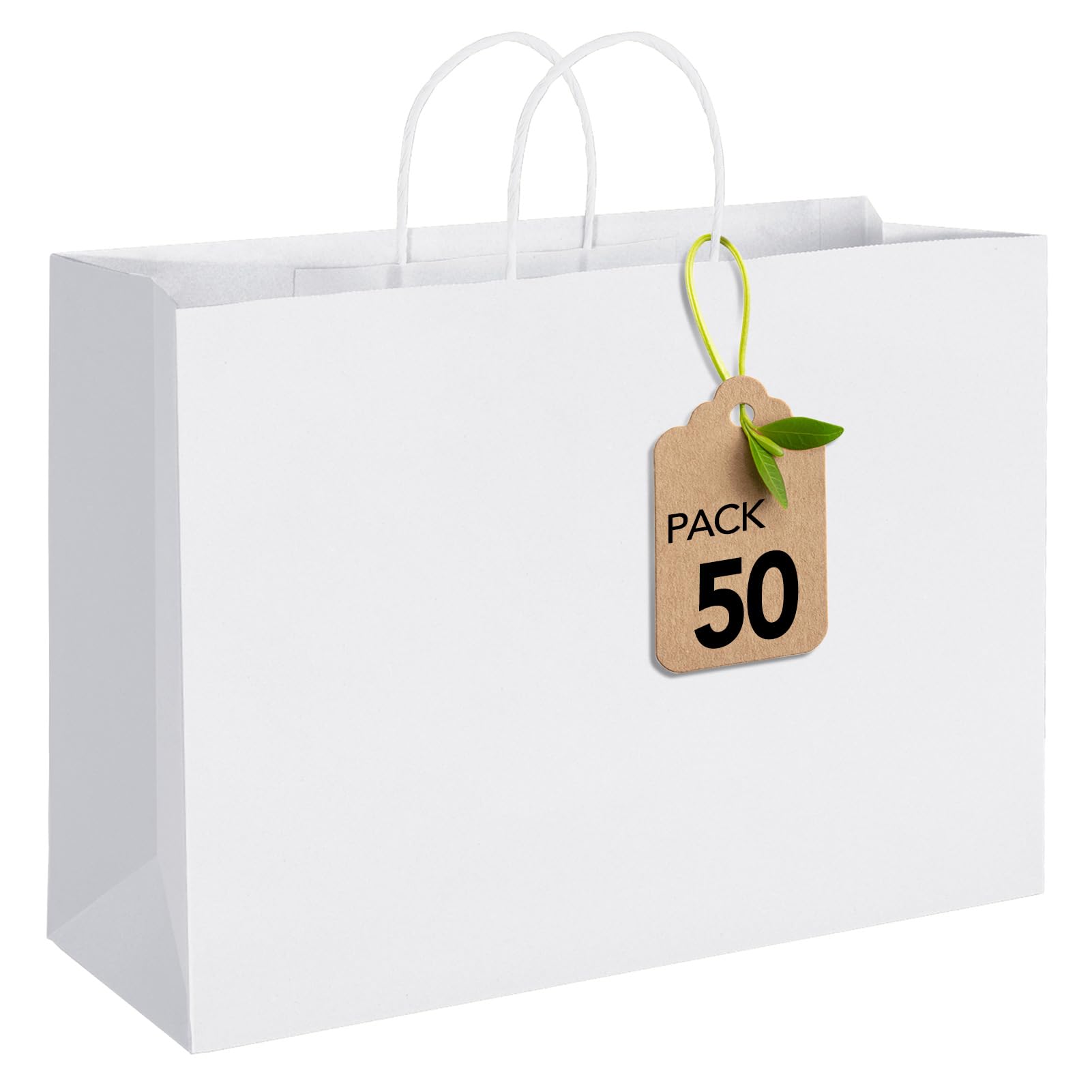 MESHA 16x6x12'' White Kraft Paper Bags With Handles,50 Pack Large Gift Bags Bulk Bulk Reusable for Business,Retail,Birthday,Wedding,Party,Favor,Merchandise,Grocery Shopping Bag