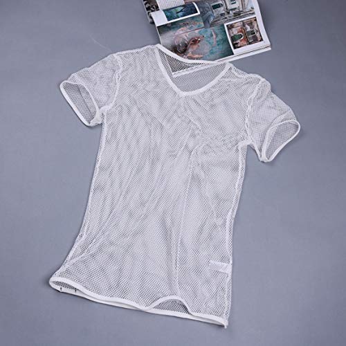 Chictry Men's See Through Fishnet Mesh Clubwear Short Sleeve T-Shirt Sport Tank Undershirt White X-Large #TOP6