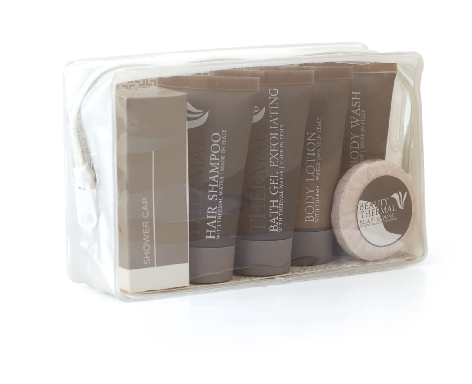 Present-More Amenities Kit Beauty Thermal - Welcome Gift Toilettenartikel 24 Gäste für Hotels und B&B | Allergenfreie Amenities Kit mit Duftnote Orange und Zimt | Duft Orange und Zimt - Shampoo, Duschgel, 2-in-1, Creme, Seife und Zubehör - Made in Italy -