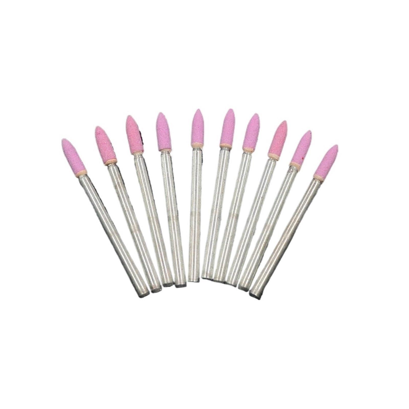 10 pezzi di mole abrasive in ceramica montate su albero da 3 mm for lucidatura di utensili rotanti elettrici a forma di proiettile, rosa