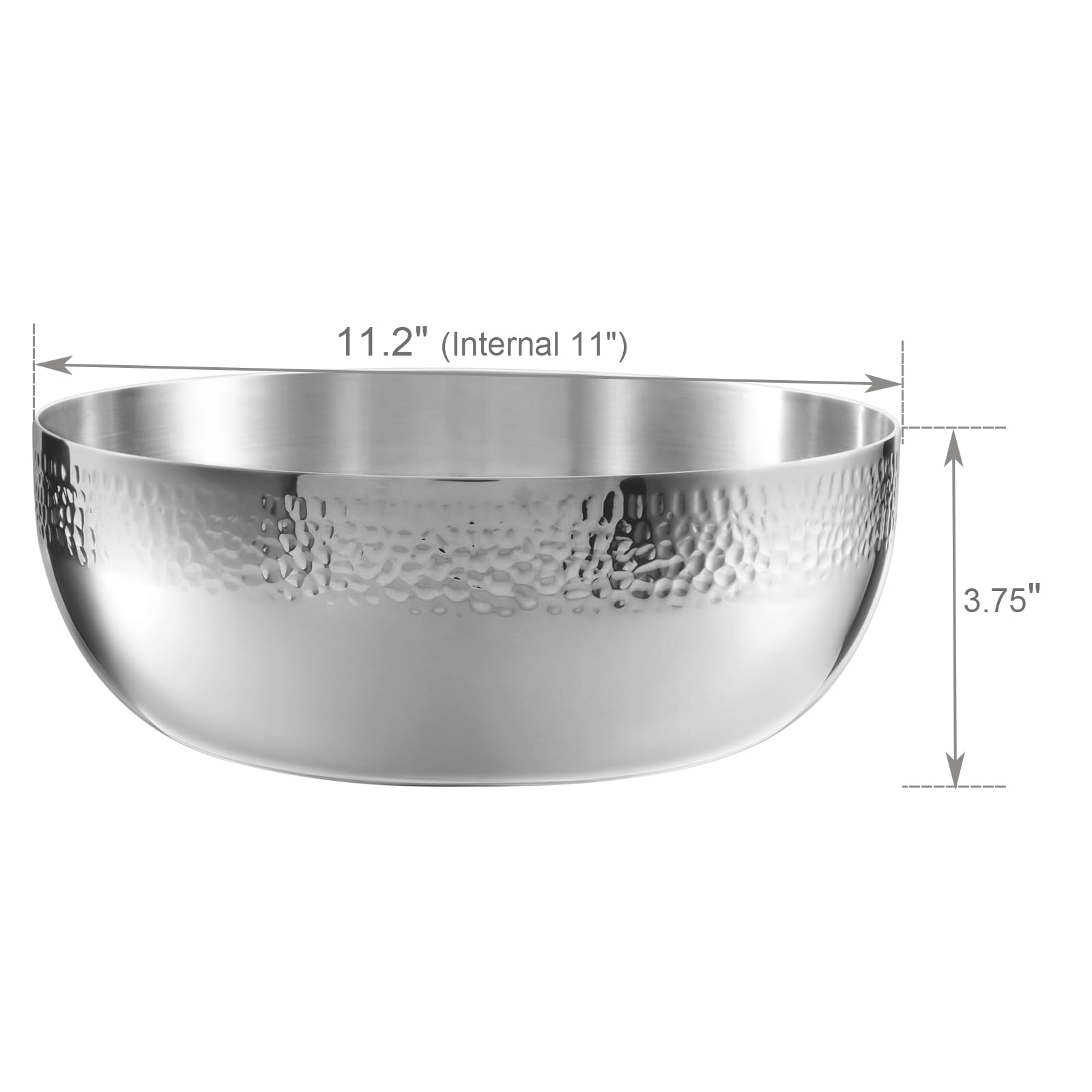 Brightalk Ensaladera martillada de acero inoxidable de 4,252.4 g, cuenco grande para servir palomitas de maíz de frutas