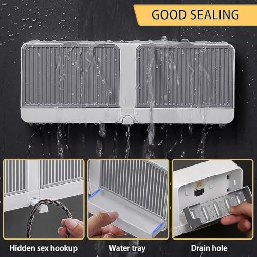 Image of RERANT Wall Mounted Soap Holder Box with Lid and Pull-Out Drain Tray, Adhesive Wall Installation Soap Case with Hook, Bathroom Bar Soap Storage Organizer Unit