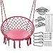 Greenstell Hammock Chair Macrame Swing with Hanging Kits, Hanging Cotton Rope Swing Chair, Comfortable Sturdy Hanging Chairs for Indoor, Outdoor, Home, Patio, Yard, Garden, 290LBS Capacity (Pink)