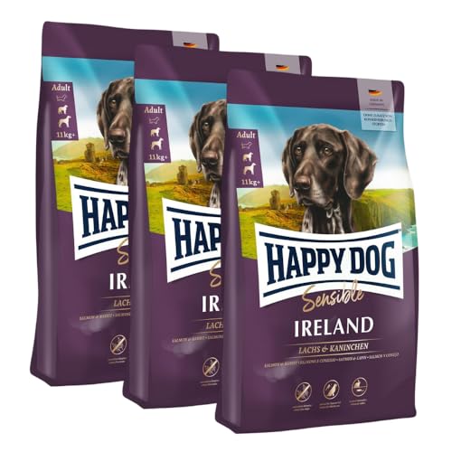 Happy Dog Sensible Ireland M 3X 1 kg - Trockenfutter, Geschmacksrichtung Lachs & Kaninchen