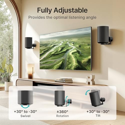 Image of PEGZONE Speaker Wall Mount for Sonos Era 100 and Era 300, 1 Pair, Black | Flexible Angle Adjustment, Surround Sound Speaker Wall Bracket Compatible with Sonos Era Speakers