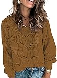 Dokotoo Womens Sweaters Ladies Cute Fashion Casual Loose Winter Fall Solid Hollow Out Chunky Cable Knit Crewneck Long Sleeve Knitting Sweaters Pullover Outerwear Khaki Large