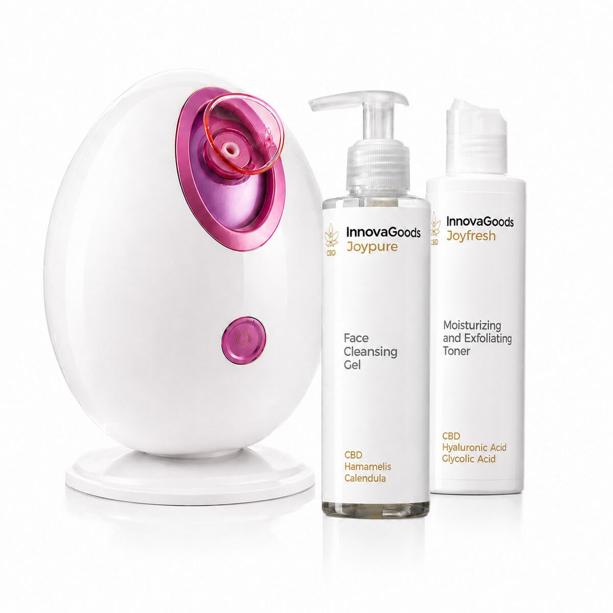 InnovaGoods Rice Joyfresh Elektrische Gesichtssauna, Reinigungsgel für das Gesicht, 200 ml und feuchtigkeitsspendendes Gesichtswasser, Peeling, 150 ml