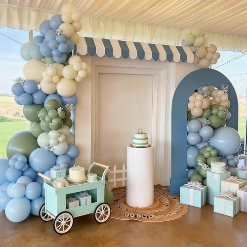 Image of FunHot Blue Green Balloons, 50 Pcs Sage Green Blue Latex Balloon, 12 Inch Pastel Yellow Ivory Helium Balloons for Boy Baby Shower Wild Birthday Wedding Boho Gender Reveal Engagement Party Decorations