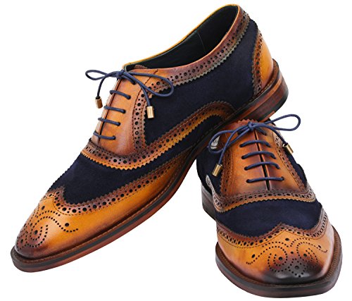 Lethato Wingtip Brogue Oxford Handcrafted Men's Genuine Leather Lace Up Dress Shoes (8.5-9 US, Navy Blue) , Navy Blue , 8.5 - 9 US - Thumbnail 2