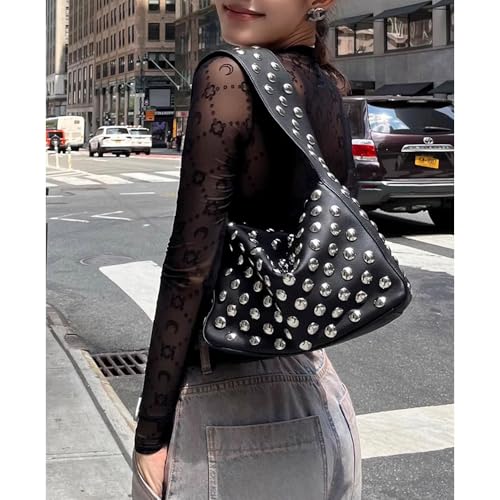 Studded Handbag for Women - Black Punk Shoulder Bag 90s 2000s Vegan Fall Fashion Trendy Purse3