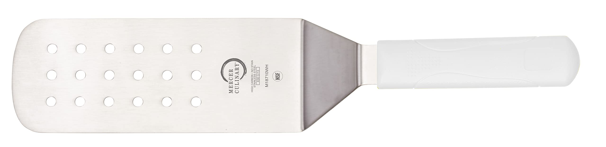 Mercer Culinary Millennia Perforated Turner, 8 Inch x 3 Inch Blade, White Handle