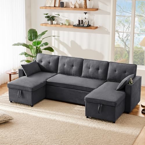 Sapgaks Canapé d'angle Convertible,canapé Convertible 3 Places,canapé 4 Places,Canapé lit avec Fonction Couchage rembourré,Tissus en Coton et Lin,avec...