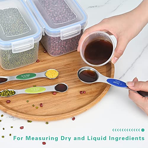 Elyum Measuring Spoons, 8 Sets Magnetic Measuring Spoons Dual Sided Stainless Steel Measuring Spoons Stackable Nesting Tablespoon Teaspoon, Fits In Spice Jars, For Dry Or Liquid Ingredients (Rainbow) #TOP2