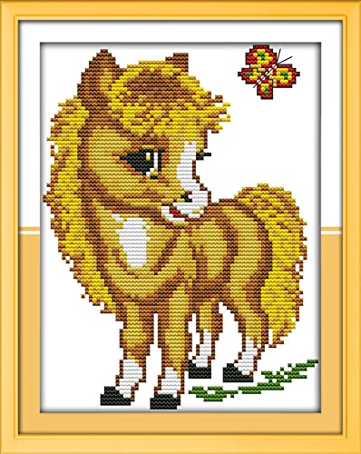 Broderie point de croix poney papillon 11CT kit complet canevas imprimé 40x50cm