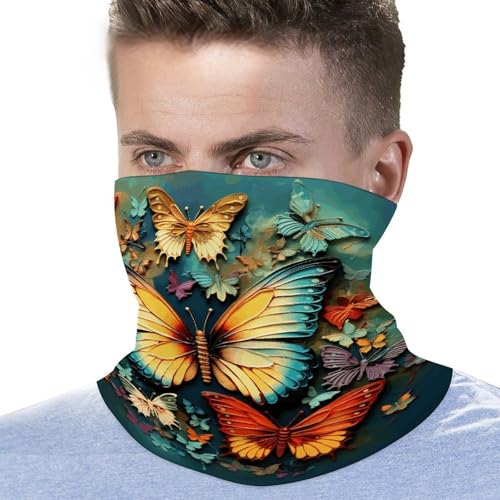 Neck Gaiter Face Mask Men Women, Colorful Flowers Butterflies Face Mask Scart Cover for Dust Wind Sun Protection3