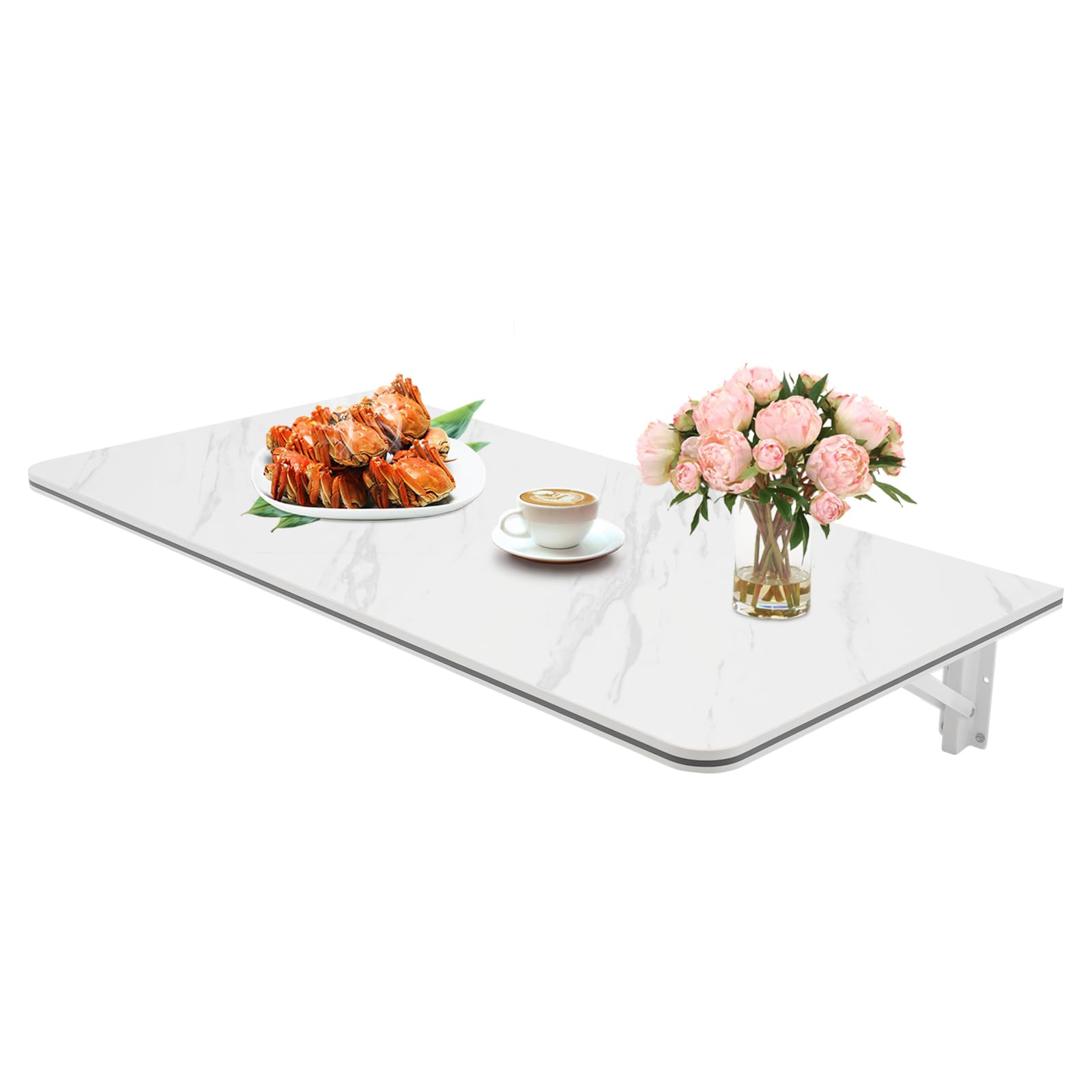 Tavolo da parete pieghevole, 80 x 40 cm, bianco, portata fino a 30 kg, montaggio a parete salvaspazio, per soggiorno, cucina, ufficio, garage
