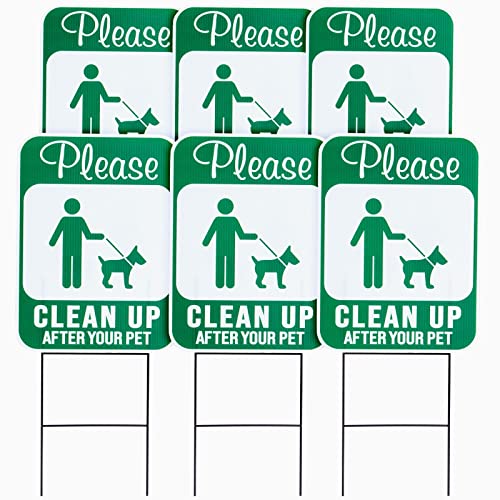 Stockroom Plus 6-Pack of Dog Poop Signs for Yard with Metal Wire H-Stakes for Front Lawn, Double-Sided Weather Resistant 12x9 Pick Up After Your Pet Sign for Outdoors, Neighbors