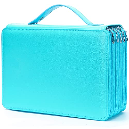 Image of Vomgomfom 252 Slots Pencil Case 5-Layer PU Leather, Handle, Solid Green