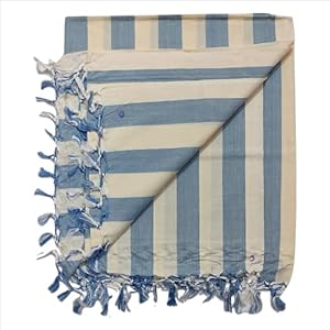 Arvore Bunkaar 100% Cotton Soft Beautiful Striped Bhagalpuri Chadar/Summer Blanket/Khes/Dohar/Top Sheet Set (Off White Blue, 245cm X 130cm), breathable