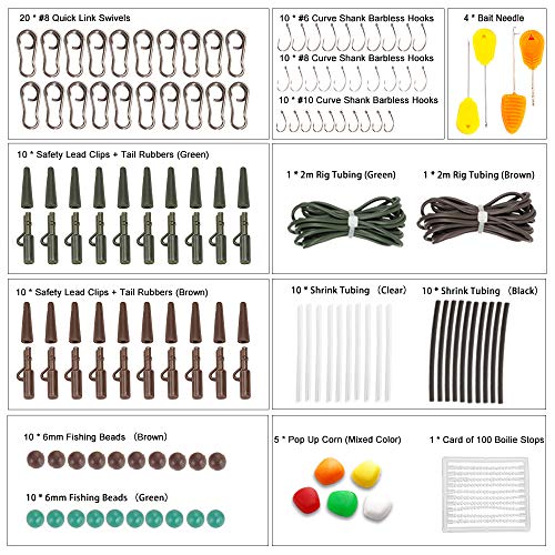 KKmoon 143 PCS Grampos de caixa de equipamento de pesca de carpa Ganchos Giros Agulhas de iscar plat