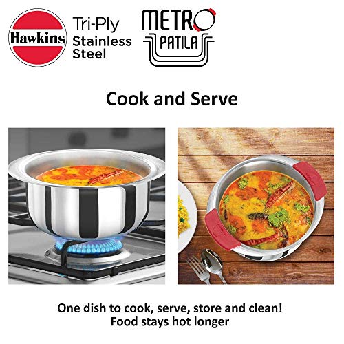 Image of Hawkins Tri-Ply Stainless Steel Metro Patila /Tope /Cook-N-Serve, 3 Pieces Combo Set, 1.5 L, 2 L And 2.5 L, 2.5 Liter, Silver