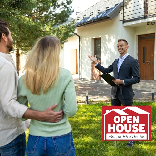 5 Pack Open House Signs, Open House Sign for Real Estate - 17"x12" Double Sided Yard Signs with Metal Stakes & Directional Arrows, Weatherproof Real Estate Signage for Agents, Property Sales (Red) - Image 6