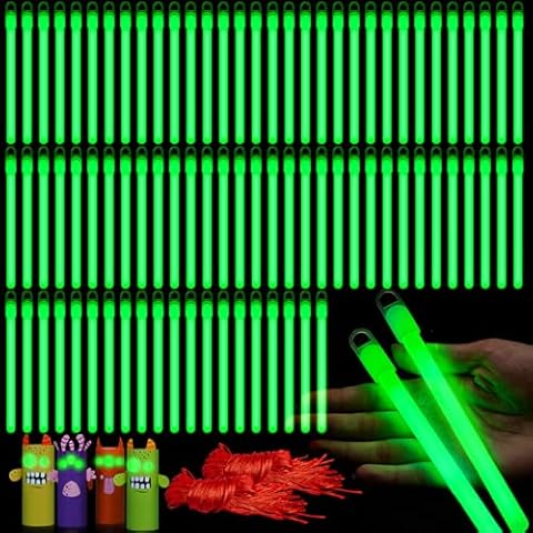 Lewtemi 4 or 6 Inch 100 Pack Glow Sticks Bulk Light Sticks Chem Emergency Lights with Lanyard Tactical Military Emergency Glow Stick Favors for Camping, Hiking, Party(Green,6 Inch) Cover