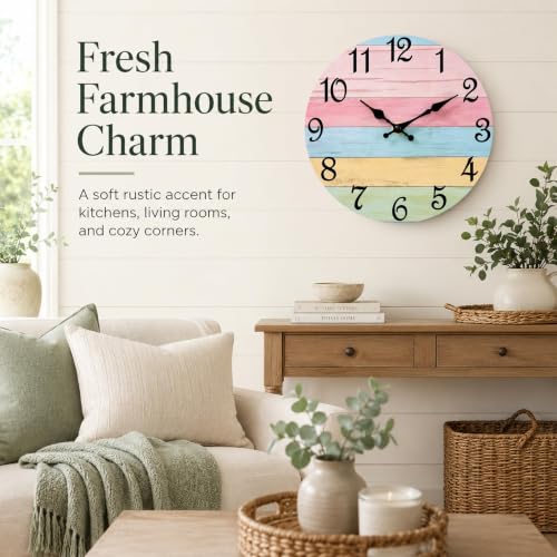 Image of CHYLIN Wall Clock Silent Non-Ticking Battery Operated Pink Green Colorful