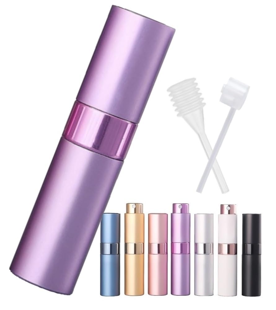 Perfume Atomizer 8ml Refill Container, Portable Perfume Bottle, Leak Proof, Compact Size, Airplane Carry-on Lightweight, with Dropper and Push Nozzle (Purple)