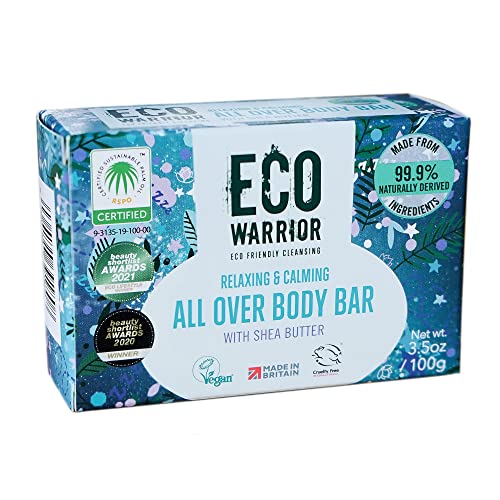 Eco Warrior All Over Body Soap Bar | Body Face and Hand Bar Soap with Deeply Nourishing and Moisturising Shea Butter | Natural Eco Friendly Vegan Cruelty-Free | Free From SLS or Parabens | 100g