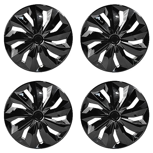 Hex Autoparts Universal Hub Caps - TT Style - Compatible with 15 Inch Tires & Wheels Car Truck, R15 Tire Rim Covers Set of 4 (Black)
