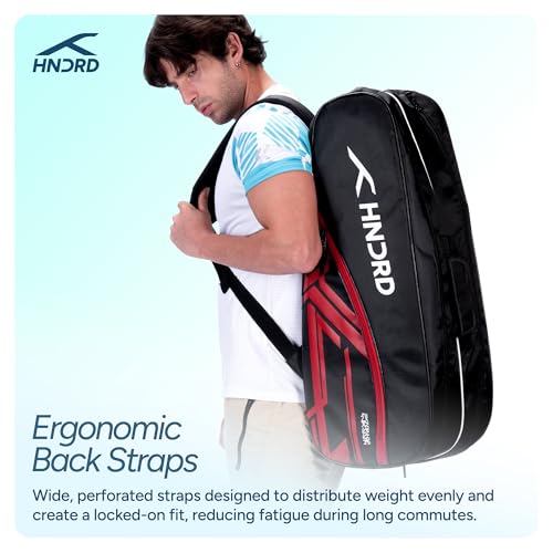 Image of Hundred CosmoGear Max Kit Bag with Dual Climate-Control Compartments | Dedicated Shoe Pocket | Ergonomic Back Straps|for Professional Play |Ideal for Men & Women (Black /Red)
