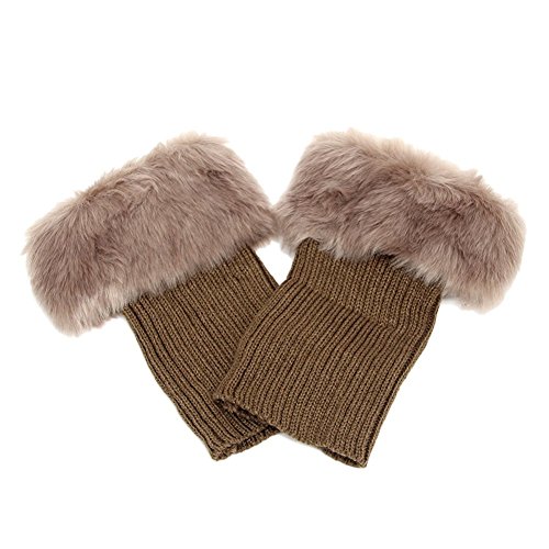 HugeStore Damen Frauen Winter Kunstpelz Crochet Stricken Stulpen Beinstulpen Beinwärmer Kniestrümpfe Legwarmers Khaki