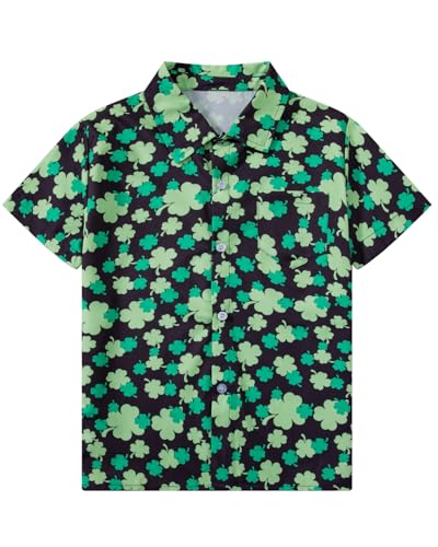 PROMOTED TO BIG SISTER Boys St. Patrick's Day Hawaiian Shirt Button Down Short Sleeve Shamrock Shirts