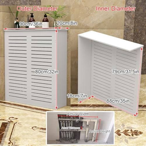 Cubierta de radiador de diseño elegante en mdf blanco de 90 cm 3