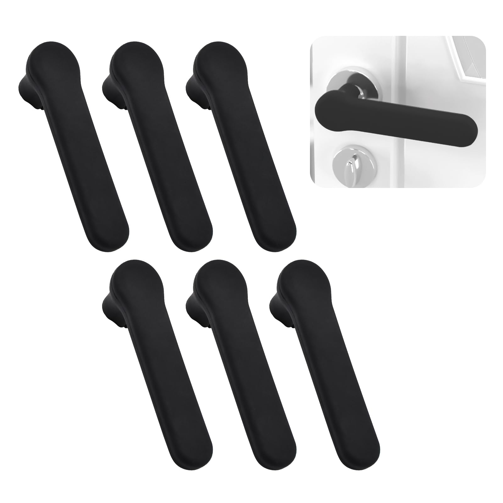 UFURMATE Door Handle Covers, 6Pcs Matte Black Door Knob Covers Silicone Door Handle Glove Covers Anti-Static Safety Door Knob Protector for Flat Square Door Levers — image 1