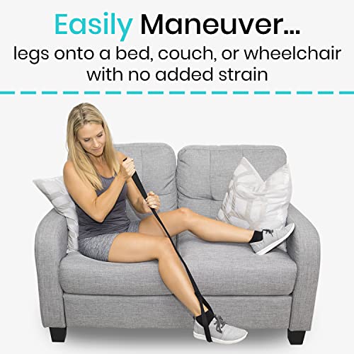 vive leg lifter strap 44 inch - rigid foot loop hand grip for adult senior elderly handicap disability pediatrics - long band mobility aid for car bed couch hip replacement wheelchair