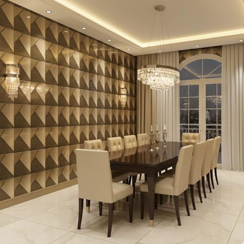Image of Kayra Decor 3D PVC Wall Panels for Bedroom & Living Room | Fluted 1 Design | Golden Color | 19.7 x 19.7 Inch | Pack of 18 | 48.42 Sq Ft