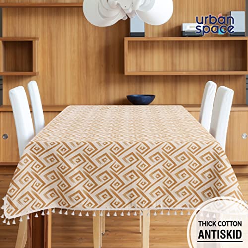Image of Urban Space 100% Cotton Dining Table Cover 4 Seater, Printed Cotton Table Cloth for Center Table, Table Cover with Tassels (Basics Taupe, 4 Seater - 48 inch x 72 inch)