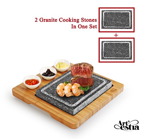 Artestia Double Cooking Stones in One Sizzling Hot Stone Set, Deluxe Tabletop Barbecue/BBQ/Hibachi/Steak