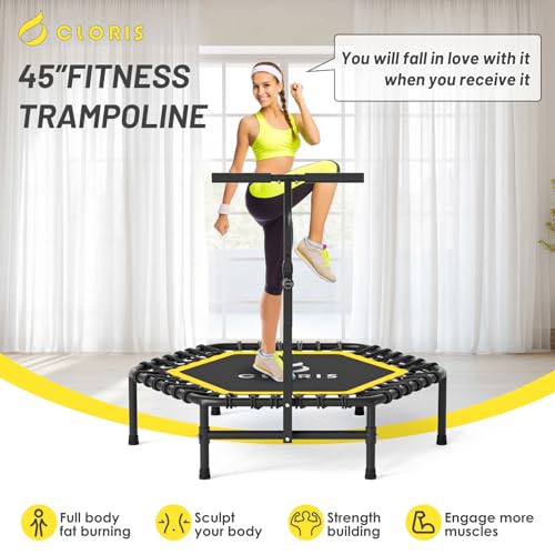 Image of CLORIS 45'' Rebounder Trampoline for Adults - Max Load 450lbs, Trampoline with Adjustable Foam Handle Indoor /Outdoor Fitness Body Exercise