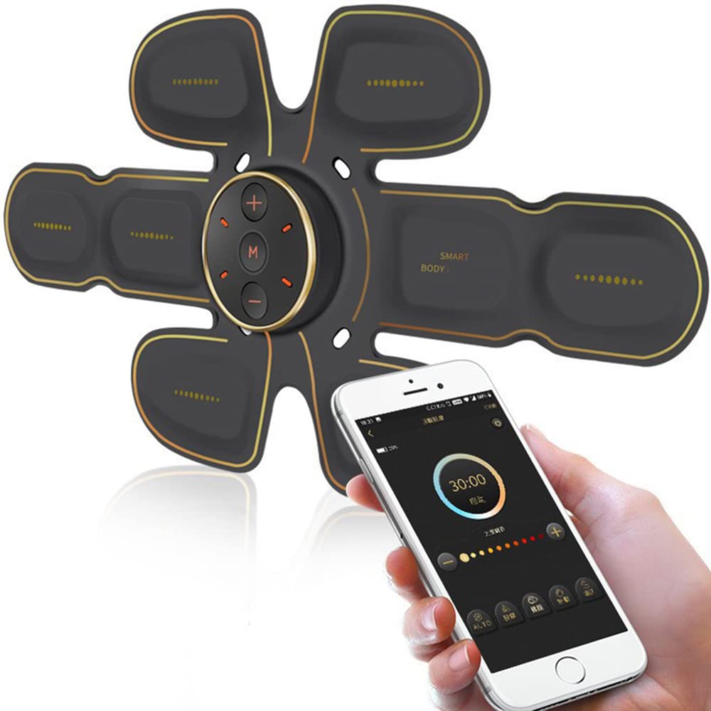 POKEAT 8Modes 50Intensity EMS Electric Muscle Stimulator ABS Trainer Mobile App Control Electric Toning Belt USB Charge Fitness Training Massage Belt