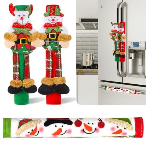 OUGAR8 Adorable Snowman Refrigerator Handle Covers Set | Cute &Practical Fridge Door Covers| Protective Kitchen Appliance Oven Fridge Dishwasher Covers |Perfect Christmas Decorations Idea (3 Snowmen)
