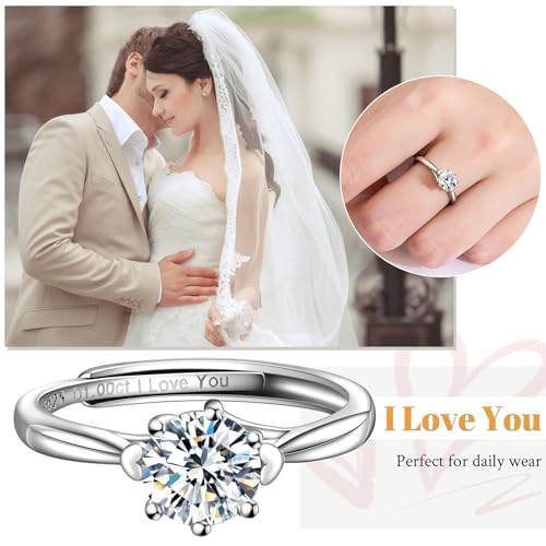 ANAZOZ Moissanite Engagement Ring, 1ct D Color VVS1 Clarity, Rings for Women Sterling Silver Adjustable Wedding Band Solitaire4