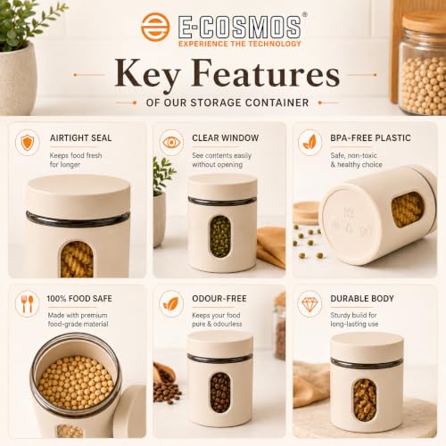 Image of E-COSMOS 500 ml Plastic Kitchen Storage Container Pack of 2 - Airtight Oval Container with Clear Window for Snacks, Tea, Coffee & Dry Fruits (Multicolor) (Pack Of 2, 500, Milliliters)