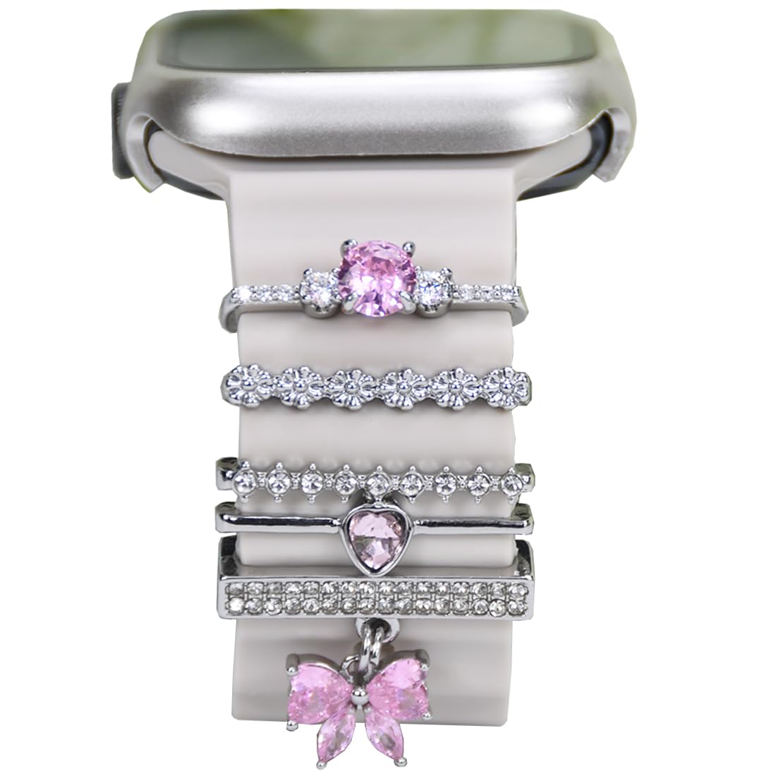 SUNOREEK Watch Band Charms, Decorative Rings Loops Charms Compatible with Apple Silicone Watch Bands for Women 49mm 45mm 44mm 42mm 41mm 40mm 38mm ,