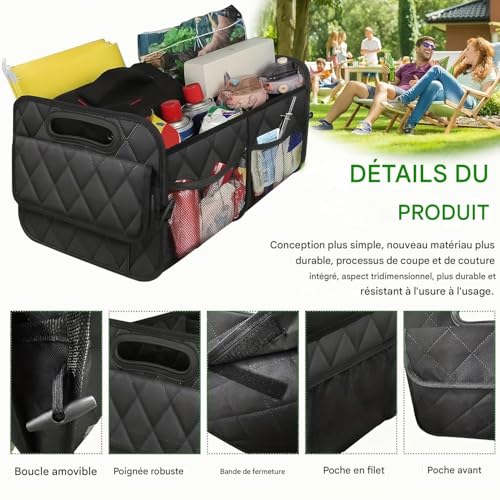 Organisateur de rangement pour coffre en Oxford 600D rigide et durable