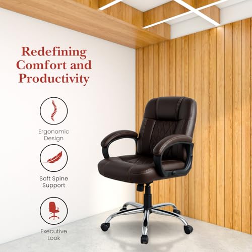 Image of activa Ergonomic Office Chair with Premium Leatherette & Padded Seat | Adjustable Height | Desk Chair for Work /Study | Chairs for Workstations (Galaxy, Coffee)