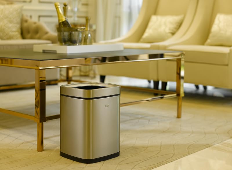 PROREGAL Quadratischer Abfalleimer aus mattem Edelstahl mit offenem Einwurf | 9 Liter, HxBxT 33,8x24x24cm | Silber – Bild 6