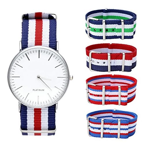 Reloj de cuarzo analógico de pulsera Ginebra unisex con correa textil de nailon y 4 correas de repuesto de JSDDE